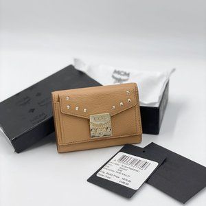 MCM Park Avenue Studded Leather Card Wallet Brown